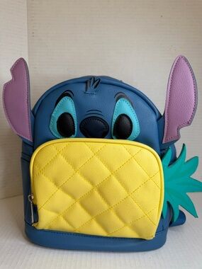 Disney Lilo & Stitch Mini Backpack Pineapple Faux Leather Stitch Face 10x9”